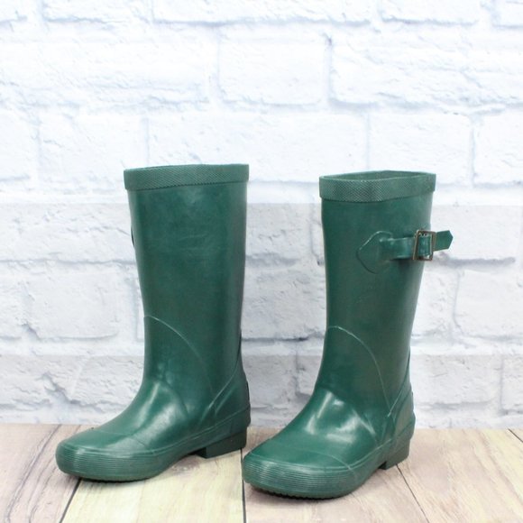 LL BEAN Wellie Green Rubber Nylon Pull On Tall Rain Boots Size 11 - Picture 2 of 9